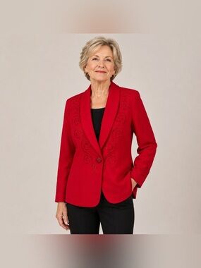Nolan Miller Vintage Red Wool Beaded Blazer 8
